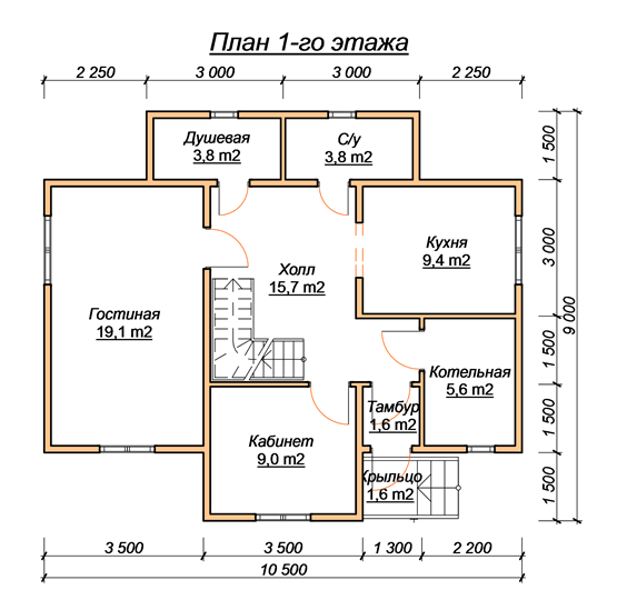 Планировка первого этажа двухэтажного дома из бруса