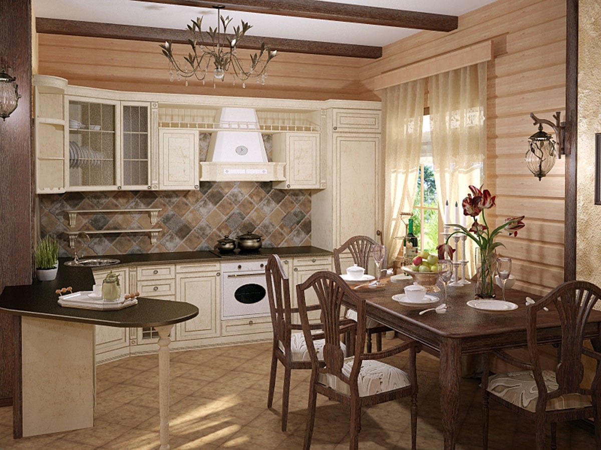 Топ-20 идей дизайна кухни в деревянном доме из бруса или бревна