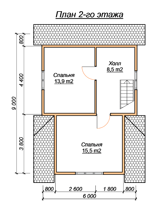 Планировка второго этажа дома из бруса
