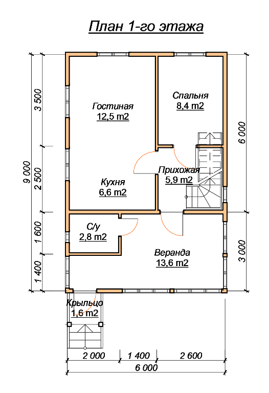 Планировка первого этажа дома из бруса
